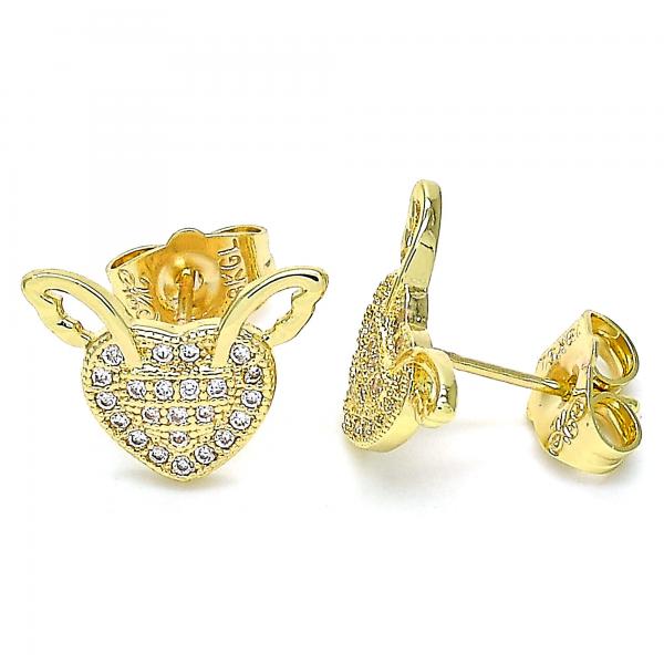 Arete Dormilona 02.156.0514 Oro Laminado, Diseño de Corazon, con Micro Pave Blanca, Pulido, Dorado