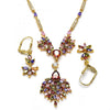 Collar y Arete 06.221.0009 Oro Laminado, Diseño de Gota, con Zirconia Cubica Multicolor, Pulido, Dorado