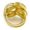 Anillo Multi Piedra 01.241.0015.08 Oro Laminado, Diseño de Llave Griega, con Cristal Blanca, Pulido, Dorado