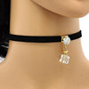 Gargantilla Elegante 04.215.0022.13 Oro Laminado, Diseño de Choker, con Zirconia Cubica Blanca y AzavacheBlanca, Pulido, Dorado