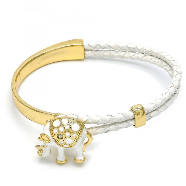 Aro Individual 07.179.0001 Oro Laminado, Diseño de Elefante, con Cristal Blanca, Esmaltado Blanco, Dorado