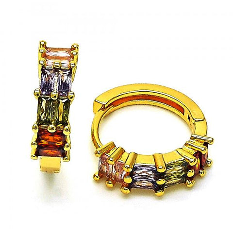 Argolla Huggie 02.210.0673.1.15 Oro Laminado, con Zirconia Cubica Multicolor, Pulido, Dorado