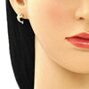 Arete Dormilona 02.156.0612 Oro Laminado, Diseño de Delfin, con Micro Pave Blanca y Zirconia CubicaRubi, Pulido, Dorado