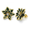 Arete Dormilona 02.64.0639.3 Oro Laminado, Diseño de Flor, con Cristal Verde y Blanca, Pulido, Dorado