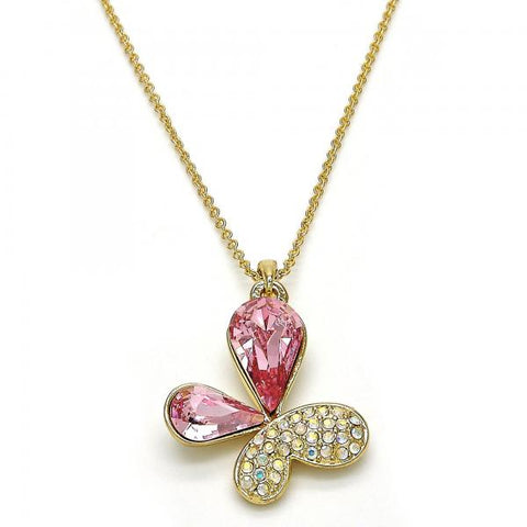 Collares con Dije 04.239.0043.7.18 Oro Laminado, Diseño de Mariposa, con Cristales de Swarovski Light Rose y Aurore Boreale, Pulido, Dorado