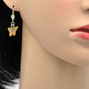 Arete Colgante 69.011 Oro Laminado, Diseño de Mariposa, con Zirconia Cubica , Diamantado, Dorado