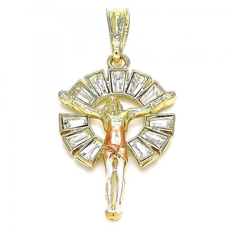 Dije Religioso 05.380.0062.1 Oro Laminado, Diseño de Jesus, con Cristal Blanca, Pulido, Tricolor