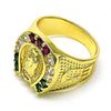Anillo de Hombre 5.178.005.09 Oro Laminado, Diseño de Guadalupe, con Zirconia Cubica Multicolor, Pulido, Dorado