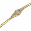 Pulsera Elegante 03.351.0048.07 Oro Laminado, Diseño de San Benito, con Cristal Blanca, Diamantado, Dorado