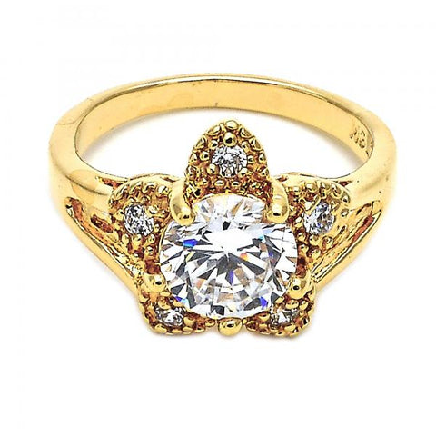 Anillo Multi Piedra 5.169.015.07 Oro Laminado, Diseño de Flor, con Zirconia Cubica Blanca, Pulido, Dorado