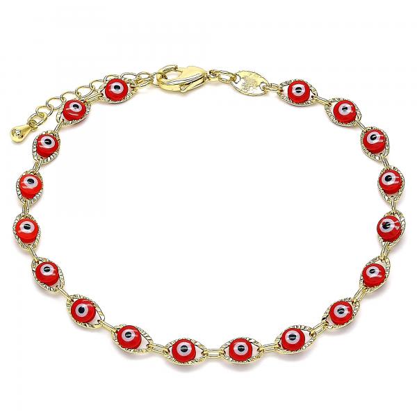 Pulsera Elegante 03.63.2212.3.08 Oro Laminado, Diseño de Ojo Griego, Resinado Rojo, Dorado