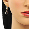 Arete Gancho Frances 02.122.0113 Oro Laminado, con Cristal Negro y Blanca, Pulido, Dorado