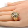 Anillo Multi Piedra 01.160.0002.10 Oro Laminado, Diseño de Llave Griega, con Cristal Blanca y Zirconia CubicaBlanca, Pulido, Dorado