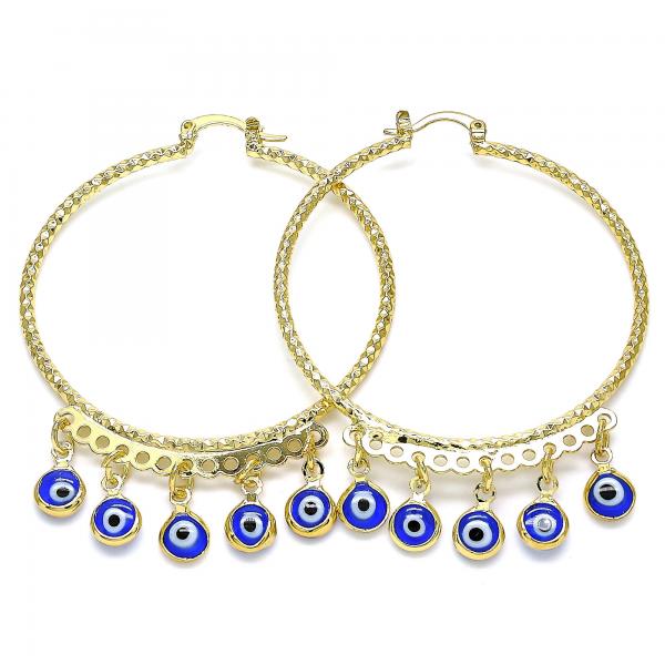 Argolla Grande 02.380.0072.1.50 Oro Laminado, Diseño de Ojo Griego, Resinado Azul, Dorado