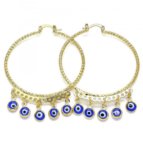 Argolla Grande 02.380.0072.1.50 Oro Laminado, Diseño de Ojo Griego, Resinado Azul, Dorado