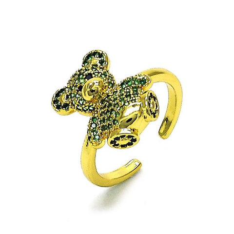 Anillo Multi Piedra 01.341.0112.1 Oro Laminado, Diseño de Osito, con Micro Pave Verde y Negro, Pulido, Dorado