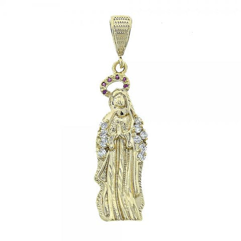 Dije Religioso 5.184.014 Oro Laminado, Diseño de Guadalupe, con Zirconia Cubica Multicolor, Diamantado, Dorado