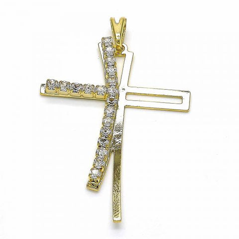 Dije Religioso 05.09.0076 Oro Laminado, Diseño de Cruz, con Zirconia Cubica Blanca, Pulido, Dorado