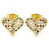 Arete Dormilona 02.156.0492.1 Oro Laminado, Diseño de Corazon, con Micro Pave Granate, Pulido, Dorado