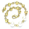 Pulsera Elegante 03.63.2224.08 Oro Laminado, Diseño de Bola, con Perla Marfil, Diamantado, Dorado