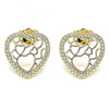 Arete Dormilona 02.156.0512 Oro Laminado, Diseño de Corazon, con Micro Pave Blanca, Pulido, Dorado