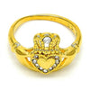 Anillo Multi Piedra 01.118.0057.06 Oro Laminado, Diseño de Corazon y Corona, Diseño de Corazon, con Cristal Blanca, Pulido, Dorado