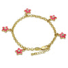 Pulsera de Dije 03.63.1358.07 Oro Laminado, Diseño de Estrella y Rolo, Diseño de Estrella, con Cristal Blanca, Esmaltado Rosado, Dorado