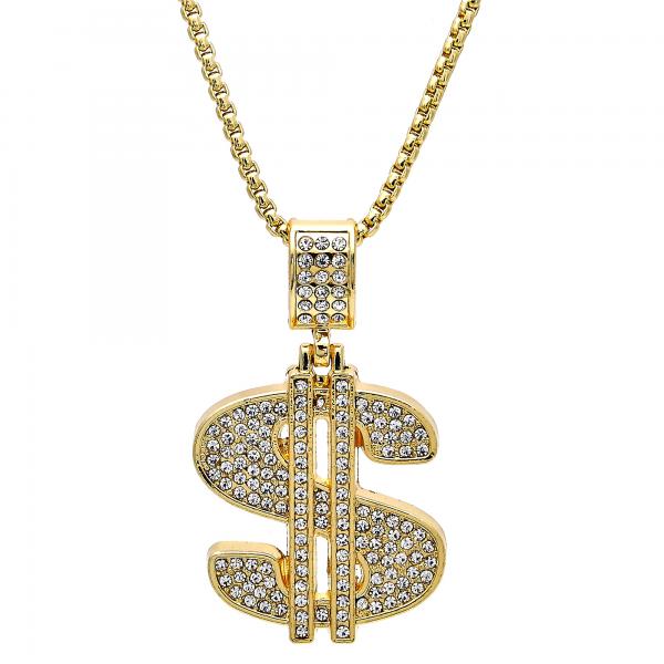 Collares con Dije 04.242.0080.30 Oro Laminado, Diseño de Dinero, con Cristal Blanca, Pulido, Dorado