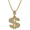 Collares con Dije 04.242.0080.30 Oro Laminado, Diseño de Dinero, con Cristal Blanca, Pulido, Dorado