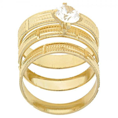 Anillo de Boda 5.164.001.06 Oro Laminado, Diseño de Triple, con Zirconia Cubica Blanca, Diamantado, Dorado