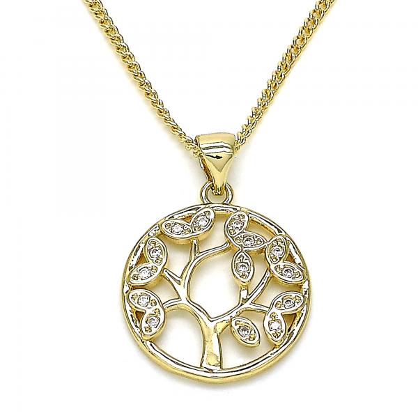 Collares con Dije 04.156.0313.20 Oro Laminado, Diseño de Arbol, con Micro Pave Blanca, Pulido, Dorado