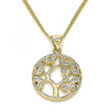 Collares con Dije 04.156.0313.20 Oro Laminado, Diseño de Arbol, con Micro Pave Blanca, Pulido, Dorado