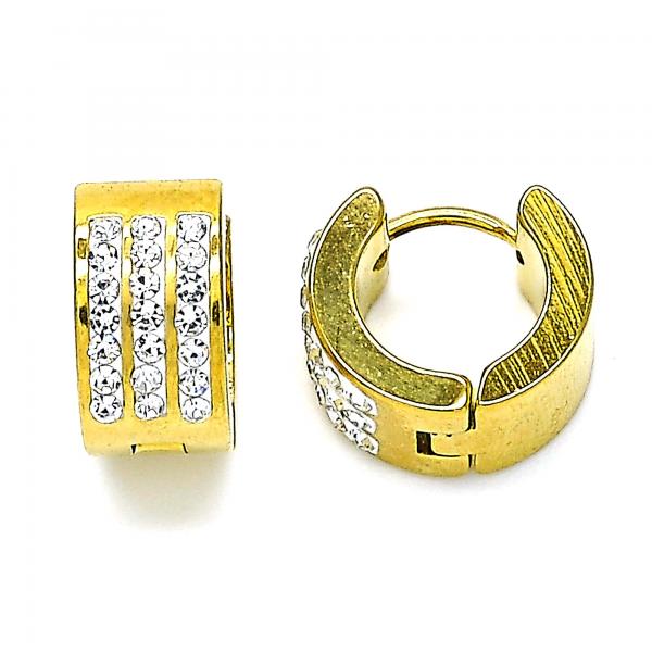 Argolla Huggie 02.384.0014.12 Acero Inoxidable, con Cristal Blanca, Pulido, Dorado