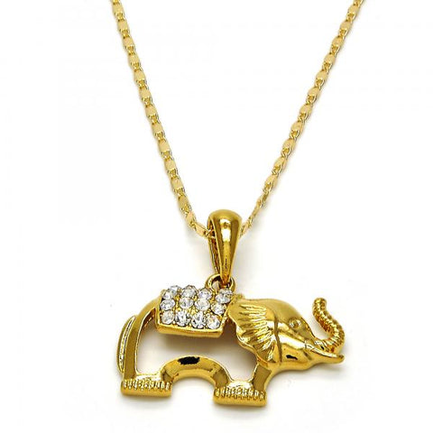 Collares con Dije 04.118.0115.18 Oro Laminado, Diseño de Elefante, con Cristal Blanca, Pulido, Dorado