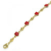 Pulsera Elegante 03.213.0015.6.08 Oro Laminado, Diseño de Flor, Esmaltado Rojo, Dorado