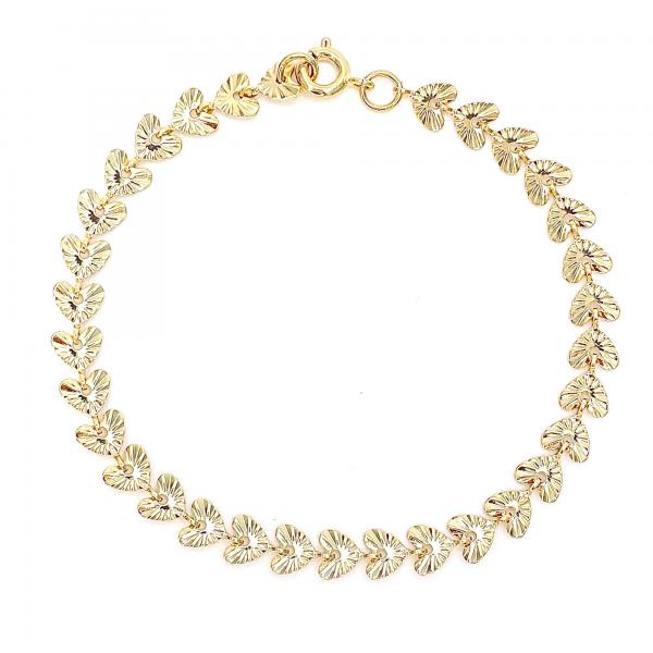 Pulsera Elegante 03.09.0093.07 Oro Laminado, Diseño de Corazon, Diamantado, Dorado