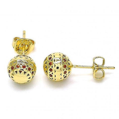 Arete Dormilona 02.156.0385.1 Oro Laminado, Diseño de Bola, con Micro Pave Granate, Pulido, Dorado