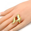 Anillo Multi Piedra 01.241.0045.09 Oro Laminado, Diseño de Llave Griega, con Cristal Blanca, Pulido, Dorado