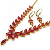 Collar y Arete 06.221.0001 Oro Laminado, Diseño de Oja, con Zirconia Cubica Rubi, Pulido, Dorado