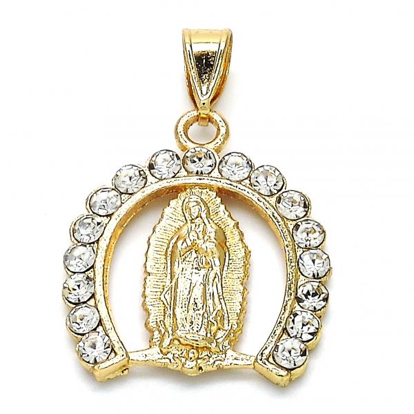 Dije Religioso 05.253.0054 Oro Laminado, Diseño de Guadalupe, con Cristal Blanca, Pulido, Dorado