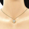 Collares con Dije 04.156.0462.20 Oro Laminado, Diseño de Corazon y Arco, Diseño de Corazon, con Micro Pave Blanca, Pulido, Dorado