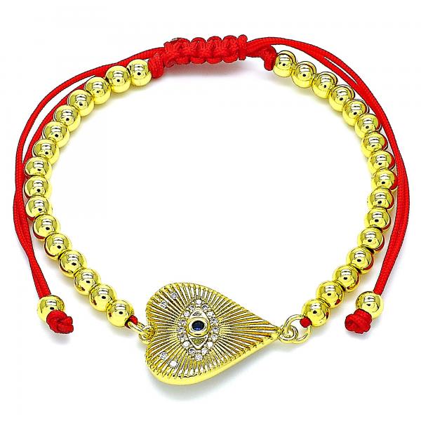 Pulsera Bolo Ajustable 03.368.0041.11 Oro Laminado, Diseño de Ojo Griego y Corazon, Diseño de Ojo Griego, con Micro Pave Zafiro Azul y Blanca, Pulido, Dorado