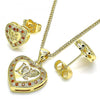 Juego de Arete y Dije de Adulto 10.156.0157.2 Oro Laminado, Diseño de Corazon y Amor, Diseño de Corazon, con Micro Pave Granate y Blanca, Pulido, Dorado