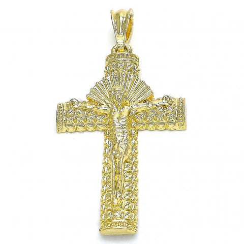 Dije Religioso 05.351.0159 Oro Laminado, Diseño de Crucifijo, Pulido, Dorado