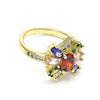 Anillo Multi Piedra 01.210.0142.07 Oro Laminado, con Zirconia Cubica Multicolor y Micro PaveBlanca, Pulido, Dorado