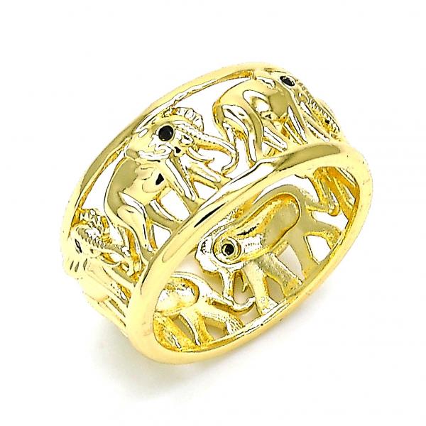 Anillo Multi Piedra 01.380.0006.08 Oro Laminado, Diseño de Elefante, con Micro Pave Negro, Pulido, Dorado