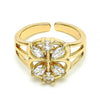 Anillo Multi Piedra 01.210.0084.1 Oro Laminado, Diseño de Flor, con Zirconia Cubica Blanca, Pulido, Dorado