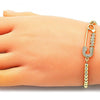 Pulsera Bolo Ajustable 03.341.0158.12 Oro Laminado, Diseño de Mama y Paperclip, Diseño de Mama, con Micro Pave Blanca, Pulido, Dorado