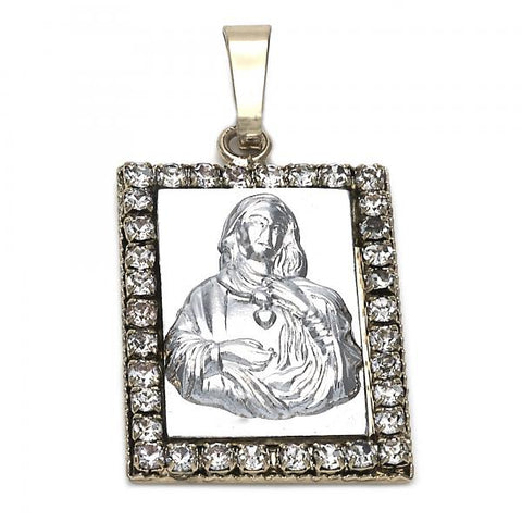 Dije Religioso 5.198.029 Oro Laminado, Diseño de Sagrado Corazon de Maria, con Zirconia Cubica Blanca, Pulido, Dos Tonos