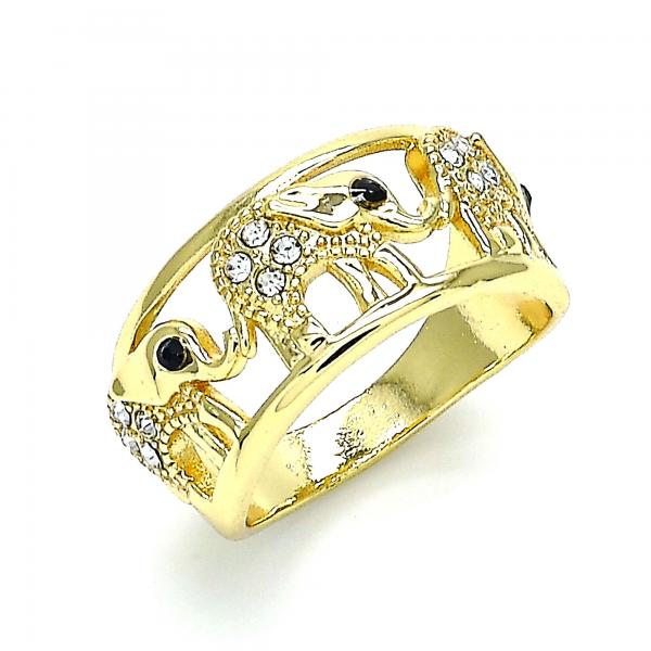 Anillo Multi Piedra 01.380.0001.07 Oro Laminado, Diseño de Elefante, con Cristal Blanca y Negro, Pulido, Dorado